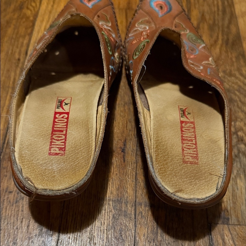 PIKOLINOS Leather Moccasin Mules with Decorative Stitching - Brown Multi size 37 - Picture 4 of 10